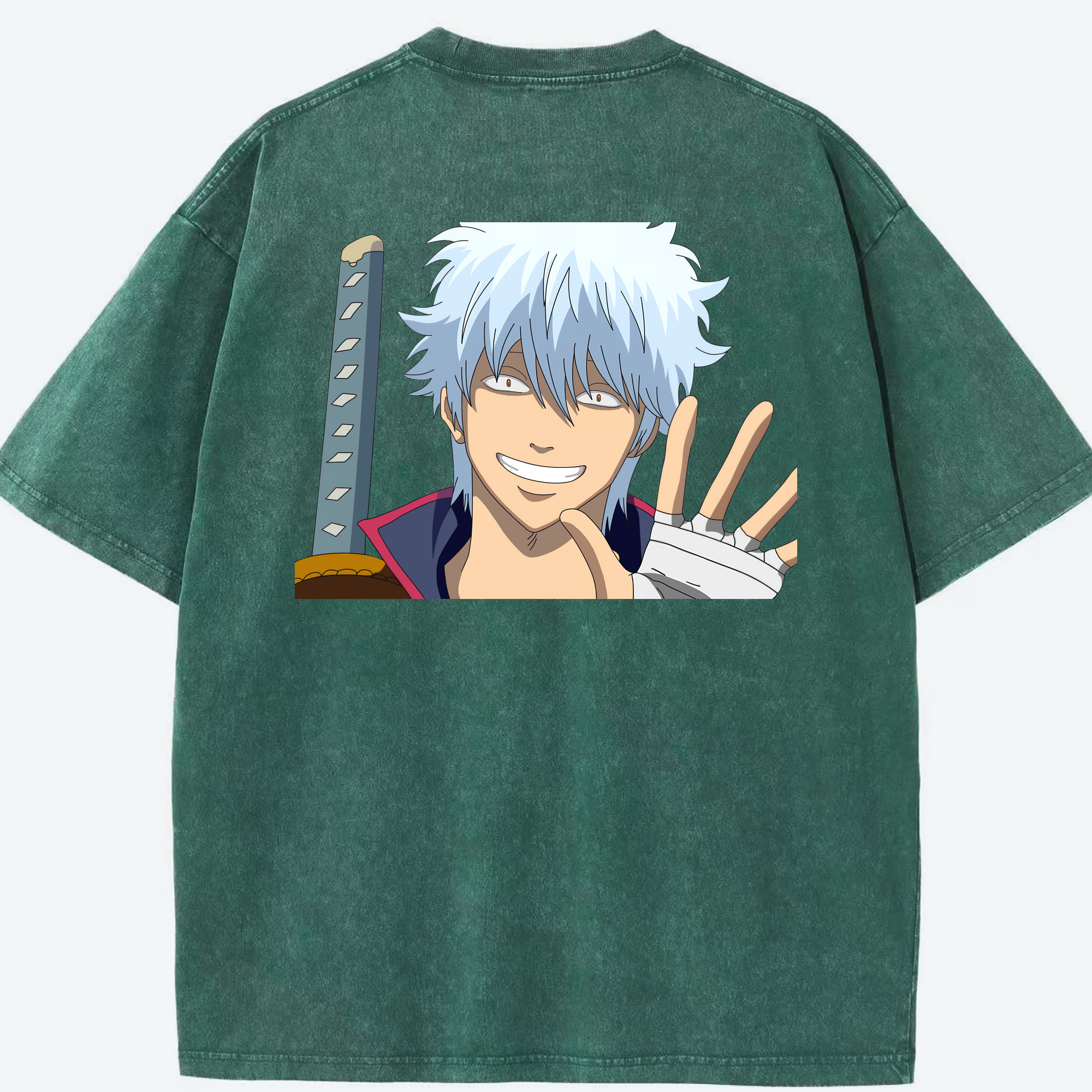 （画像用） ぎんたま 坂田銀時（さかたぎんとき） 神楽 志村新八（しむら しんぱち） GINTAMA Sakata Gintoki Kagura Shimura Shinpachi 綿100% ヴィンテージ風 半袖Tシャツ（背面プリント）